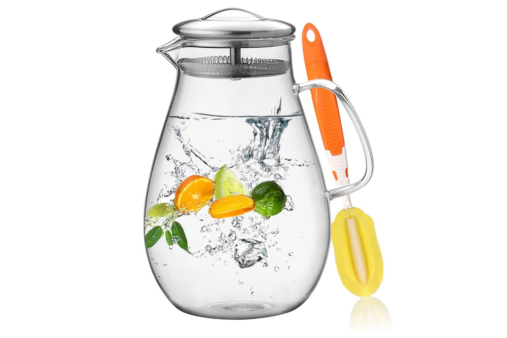 Glass Pitcher for Iced Tea Beverage with Cleaning Brush